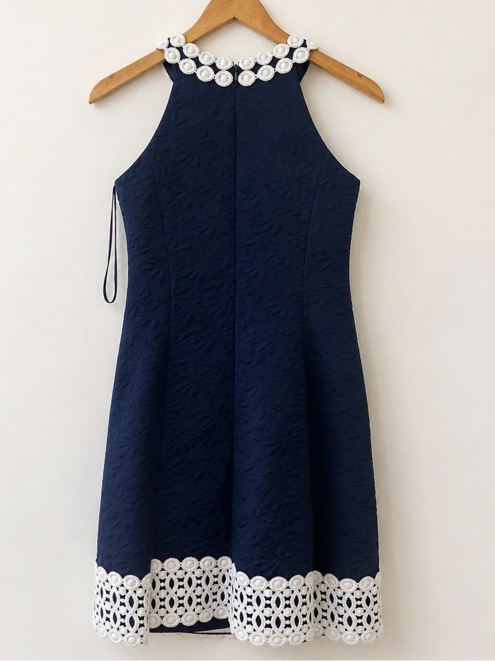 Michael Michael Kors Navy Floral Jacquard Lace Trim Sheath Dress Size 6